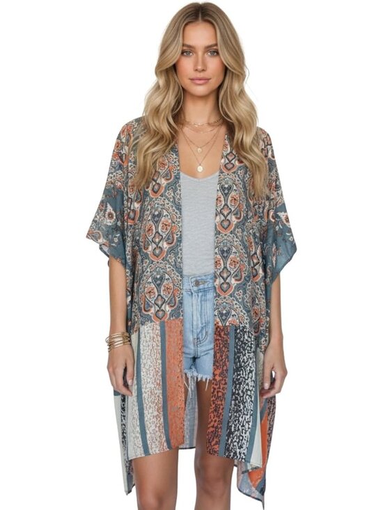 Other - Women Rz Misty Blue Viscose Summer Lightweight Boho Kimono Cardigan Cover up